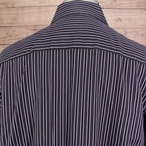 Bugatchi Uomo Shirt Mens Large Black Purple Striped Button Down Long Sleeve - Picture 5 of 9